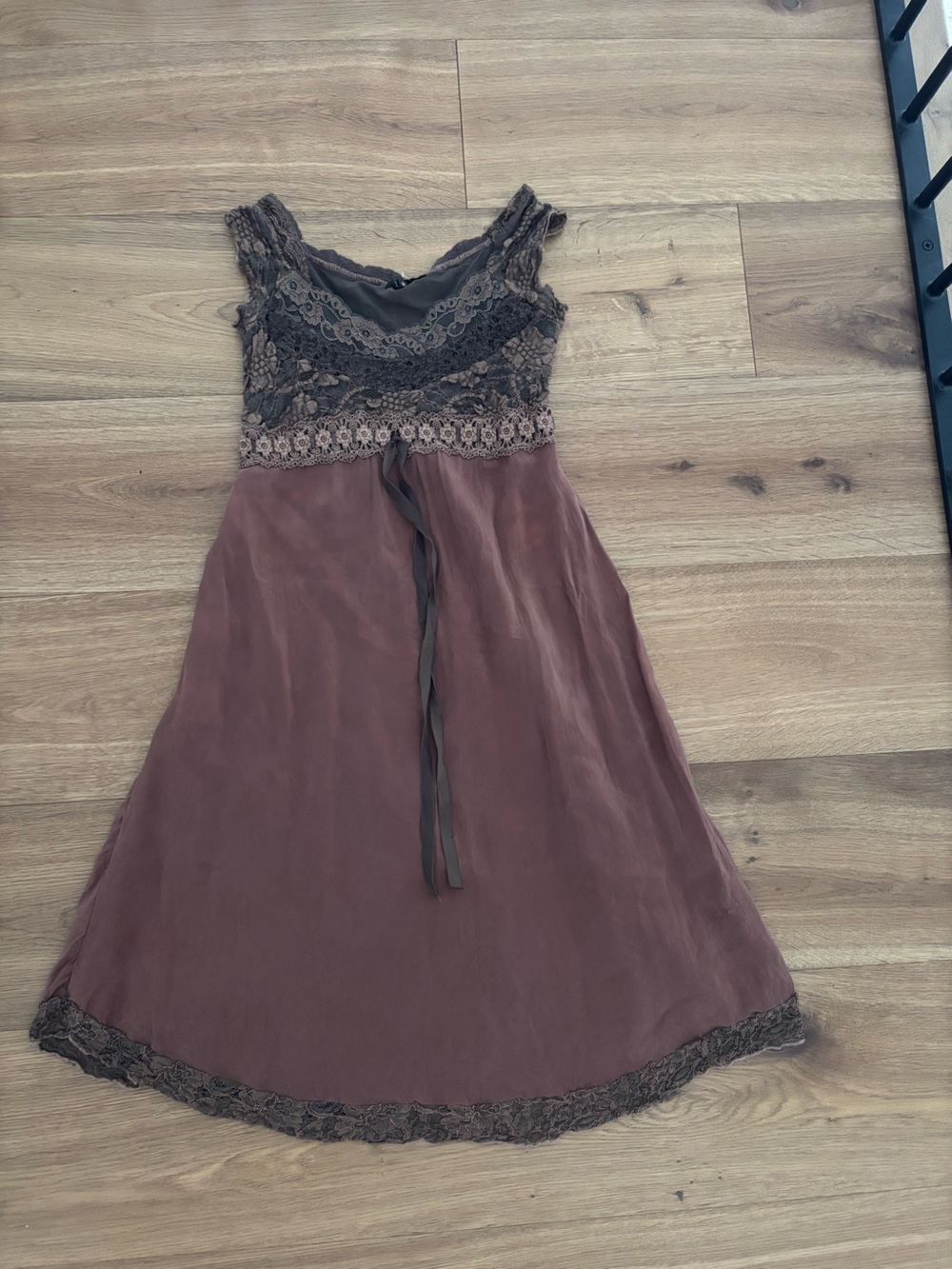 Lace-Trim Satin Slip Dress in Dusty Mauve